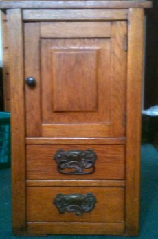 We dont' have matching nightstands. This is Michael's from when he was a kid -- antique oak