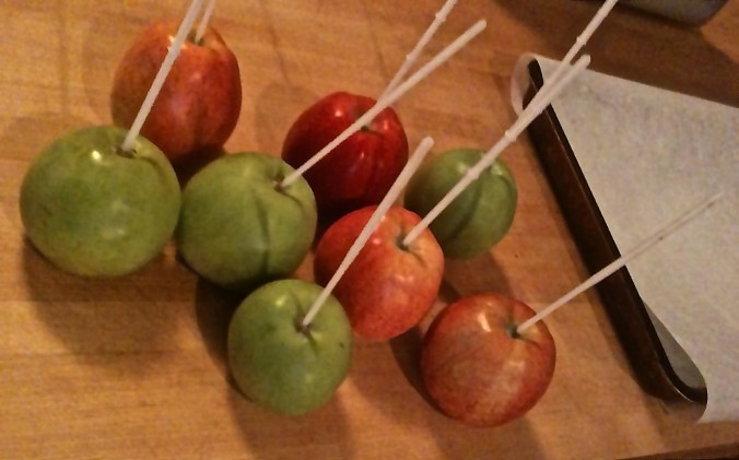 Apples ready for caramel