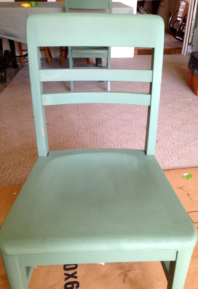 Chalk- painted chair with paint only, and just a little sanding.