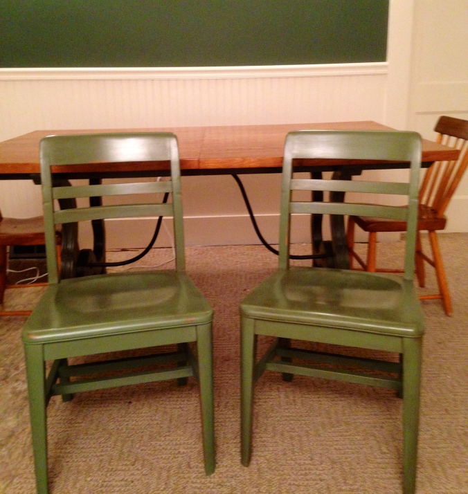 These chairs have two coats of paint and four coats of wax. (One chair got three coats of paint, but honestly, I can't tell which one it was, now that they are both finished.